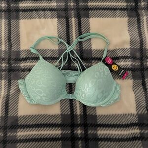 Mint Green Cheetah Lace Print Bra 34A